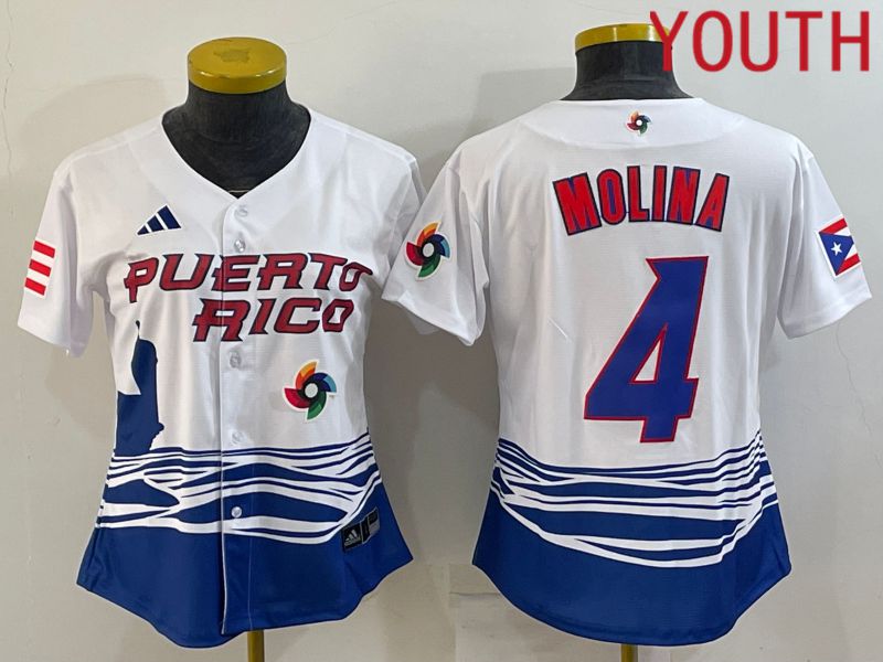 Youth 2023 World Cub Puerto Rico 4 Molina White MLB Jersey9